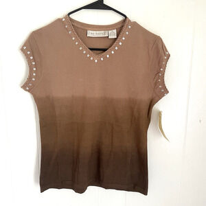 Jane Ashley Ombré Sequin Top S NWT Y2K Brown Tee Bratz Cotton Dip Dye 2000s